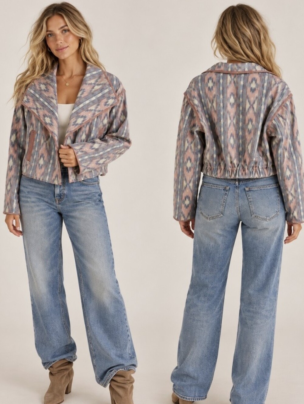 Blank NYC Cropped Moto Jacket Boho Indie Western Aztec Pink Women's Sz S Revolve